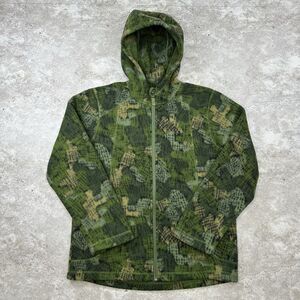 L.L. Bean Green Camo Fleece Hooded Jacket Size L 14-16 Full Zip Outdoor